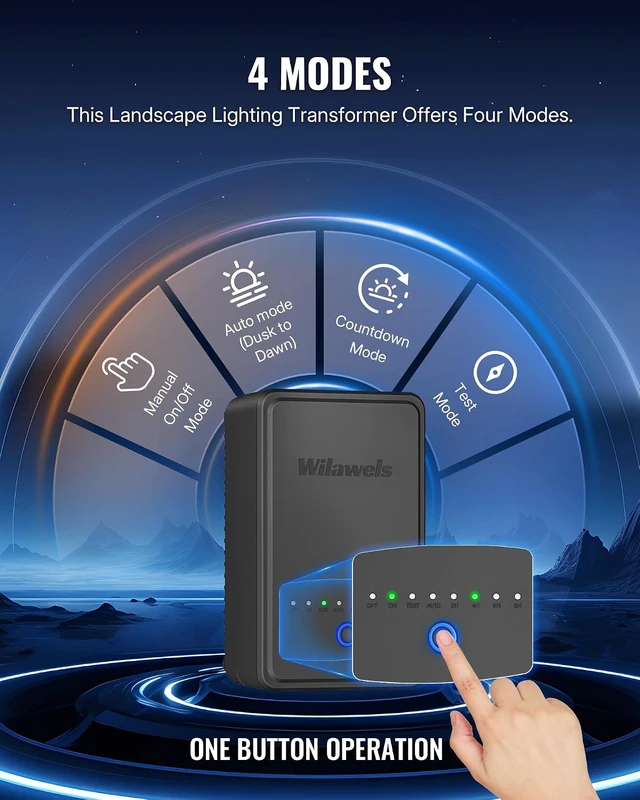 Alt view image 2 of 7 - 60W Low Voltage Landscape Transformer, Weatherproof Outdoor Low Voltage Transformer, 120V AC to 12V DC, Landscape Lighting Transformer with Timer and Photocell Sensor, ETL Listed A01LT06
