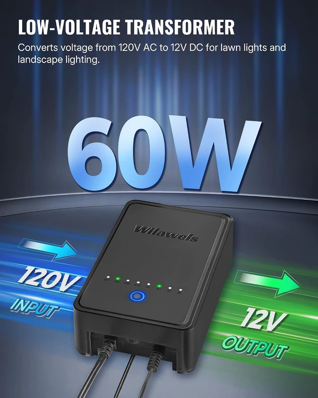 Alt view image 3 of 7 - 60W Low Voltage Landscape Transformer, Weatherproof Outdoor Low Voltage Transformer, 120V AC to 12V DC, Landscape Lighting Transformer with Timer and Photocell Sensor, ETL Listed A01LT06