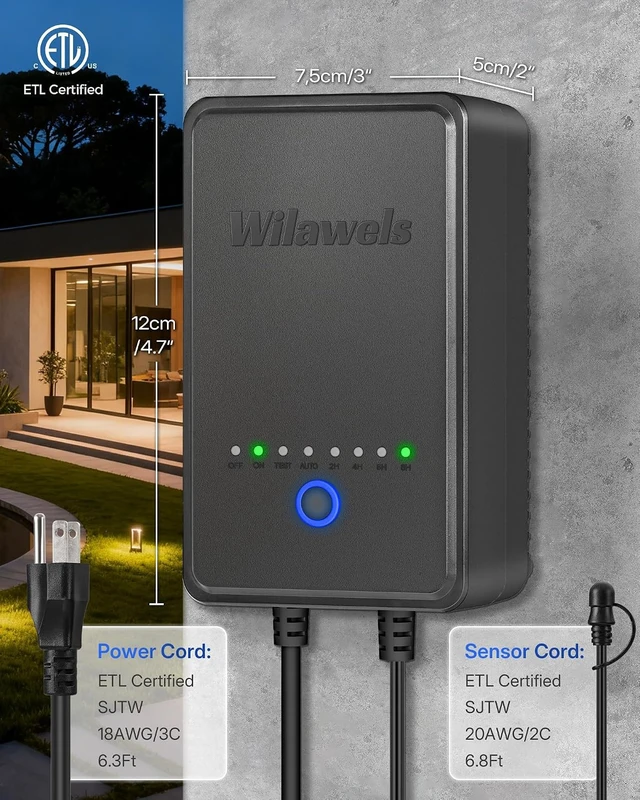 Alt view image 7 of 7 - 60W Low Voltage Landscape Transformer, Weatherproof Outdoor Low Voltage Transformer, 120V AC to 12V DC, Landscape Lighting Transformer with Timer and Photocell Sensor, ETL Listed A01LT06