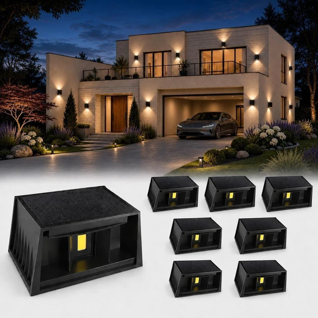 Main image of T-SUN 8 Pack Solar Wall Lights Outdoor, Up and Down Solar Wall Sconce