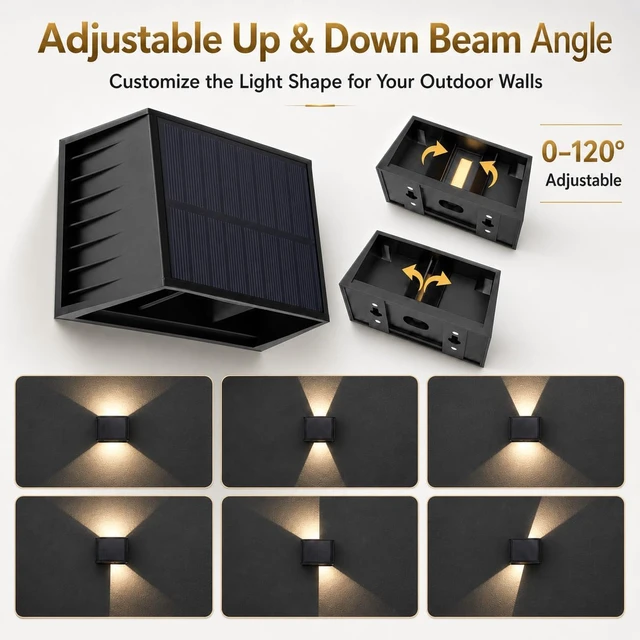 Alt view image 2 of 6 - T-SUN 8 Pack Solar Wall Lights Outdoor, Up and Down Solar Wall Sconce