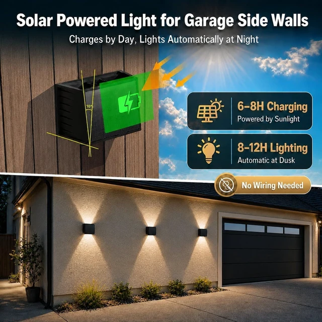 Alt view image 3 of 6 - T-SUN 8 Pack Solar Wall Lights Outdoor, Up and Down Solar Wall Sconce
