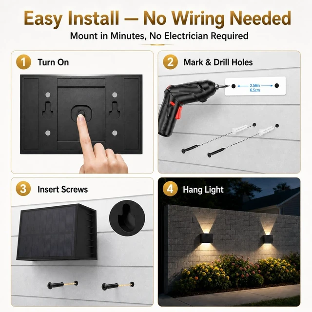 Alt view image 5 of 6 - T-SUN 8 Pack Solar Wall Lights Outdoor, Up and Down Solar Wall Sconce