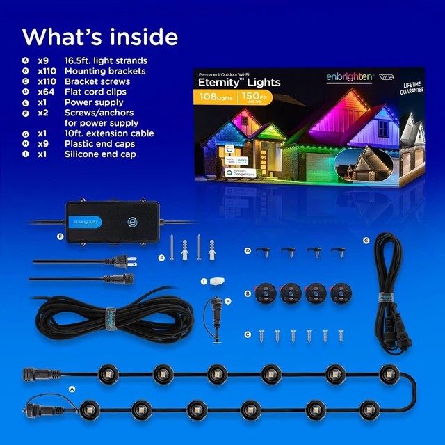 Alt view image 7 of 7 - Enbrighten Eternity Permanent Outdoor Lights, 150ft, 108 Lights