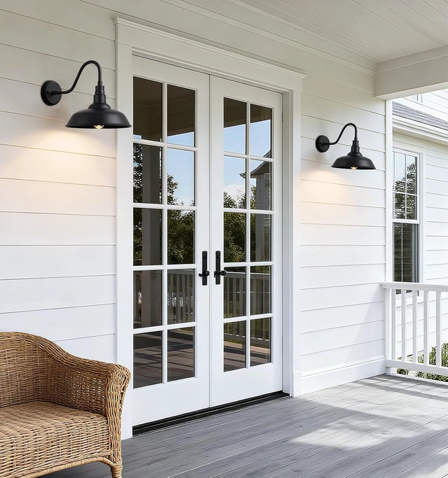 Alt view image 4 of 7 - 10" Outdoor Gooseneck Barn Lights, Black Farmhouse Fixtures, 2-Pack