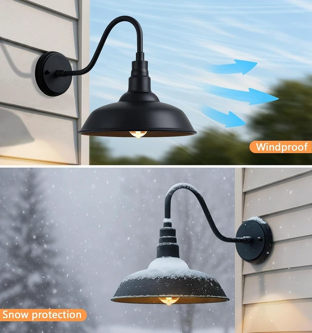 Alt view image 3 of 7 - 10" Outdoor Gooseneck Barn Lights, Black Farmhouse Fixtures, 2-Pack