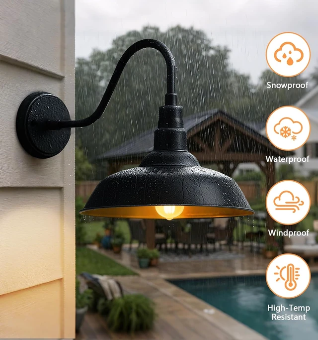 Alt view image 6 of 7 - 10" Outdoor Gooseneck Barn Lights, Black Farmhouse Fixtures, 2-Pack