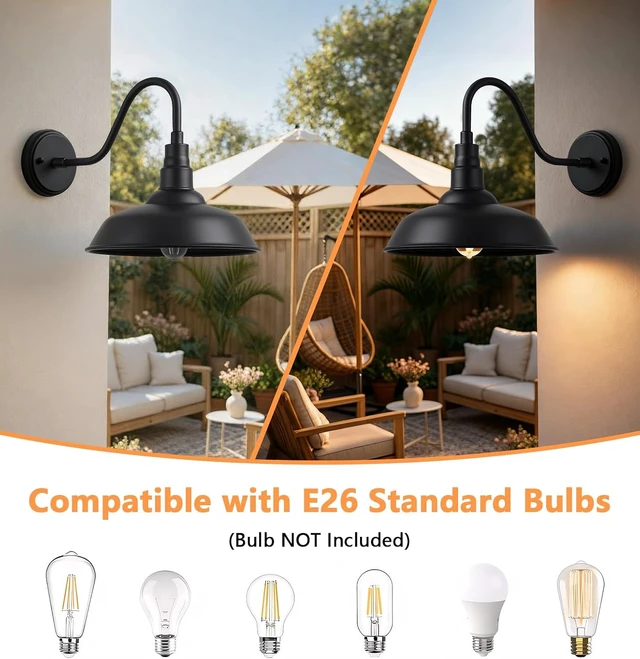 Alt view image 5 of 7 - 10" Outdoor Gooseneck Barn Lights, Black Farmhouse Fixtures, 2-Pack