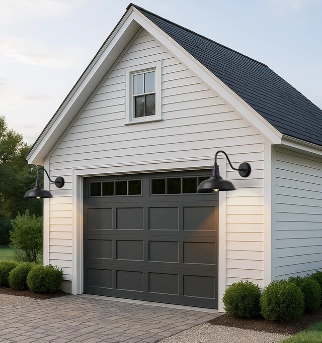 Alt view image 7 of 7 - 10" Outdoor Gooseneck Barn Lights, Black Farmhouse Fixtures, 2-Pack