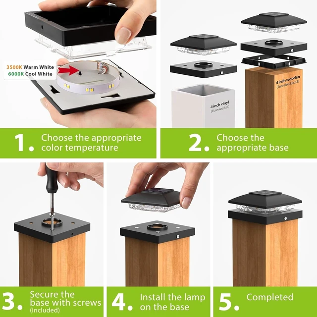 Alt view image 7 of 7 - JOFIOS 4x4 Solar Post Cap Light 24Pack, 2 Modes Waterproof for Deck Fence