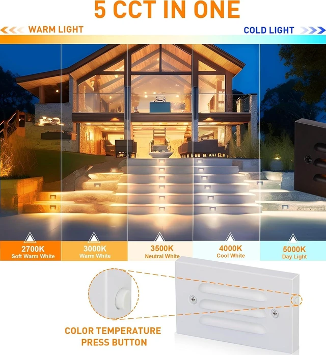 Alt view image 4 of 7 - CLOUDY BAY 4 Inch 5CCT 12V 4W Low Voltage LED Step Light with Horizontal Louvered Faceplate for Steps Decks Stairs,Outdoor Stair Lights,Wet Locations,6 Pack,White