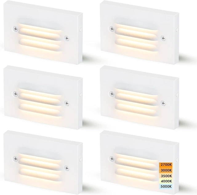 Main image of CLOUDY BAY 4 Inch 5CCT 12V 4W Low Voltage LED Step Light with Horizontal Louvered Faceplate for Steps Decks Stairs,Outdoor Stair Lights,Wet Locations,6 Pack,White