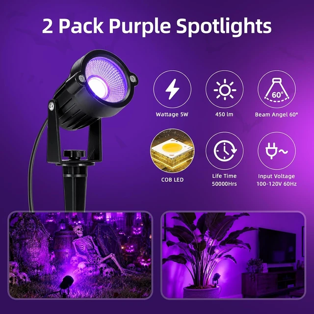 Alt view image 3 of 7 - Halloween Purple Lights Spotlights Outdoor Landscape Lighting for Yard