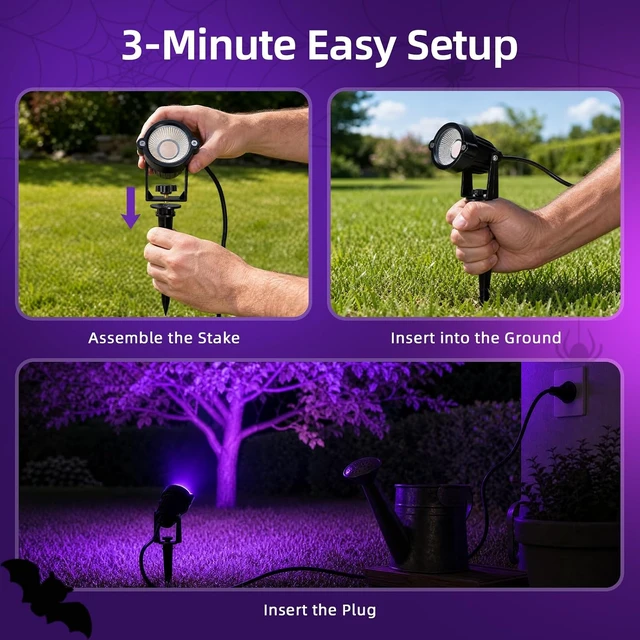 Alt view image 6 of 7 - Halloween Purple Lights Spotlights Outdoor Landscape Lighting for Yard
