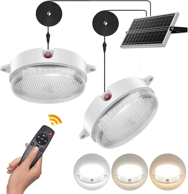 Main image of Solar Ceiling Lights Indoor Outdoor, Day/Night Shed Barn Lamp-2 Pack