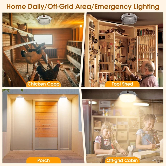 Alt view image 4 of 7 - Solar Ceiling Lights Indoor Outdoor, Day/Night Shed Barn Lamp-2 Pack