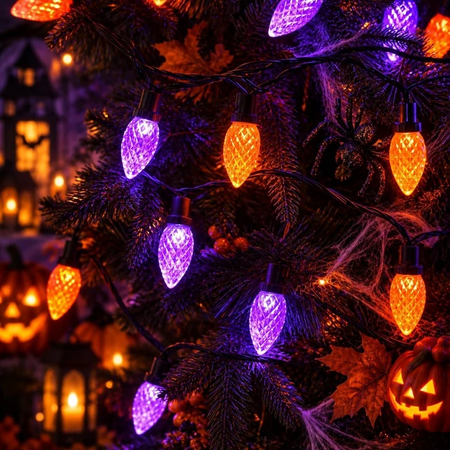 Alt view image 5 of 7 - Connectable 2PK C9 Orange Purple Halloween String Light Plug in 86FT 100LED