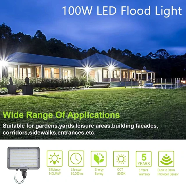 Alt view image 2 of 7 - 100W LED Flood Light Dusk to Dawn Knuckle floodlight 5000K 14000Lm ETL List