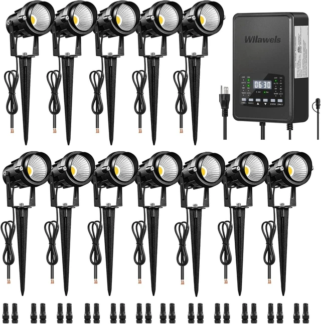 Main image of 12 Pack Landscape Lights with 2 Zone 300W Low Voltage Transformer, 3000K 12V LED Landscape Lighting Kit, Waterproof Aluminum Landscape Spotlights with Connectors for Yard Tree Garden W01LK06