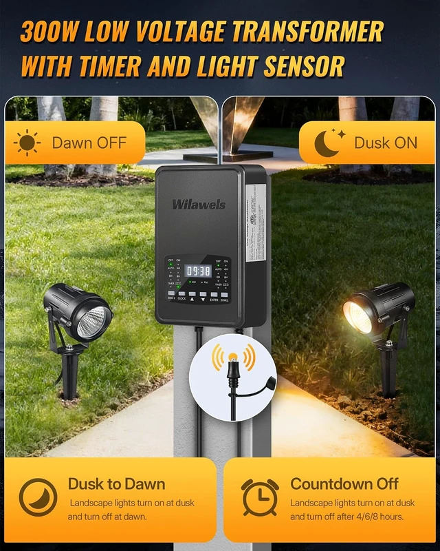 Alt view image 3 of 7 - 12 Pack Landscape Lights with 2 Zone 300W Low Voltage Transformer, 3000K 12V LED Landscape Lighting Kit, Waterproof Aluminum Landscape Spotlights with Connectors for Yard Tree Garden W01LK06