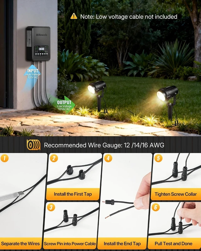 Alt view image 4 of 7 - 12 Pack Landscape Lights with 2 Zone 300W Low Voltage Transformer, 3000K 12V LED Landscape Lighting Kit, Waterproof Aluminum Landscape Spotlights with Connectors for Yard Tree Garden W01LK06