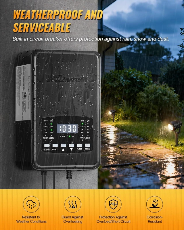 Alt view image 5 of 7 - 12 Pack Landscape Lights with 2 Zone 300W Low Voltage Transformer, 3000K 12V LED Landscape Lighting Kit, Waterproof Aluminum Landscape Spotlights with Connectors for Yard Tree Garden W01LK06