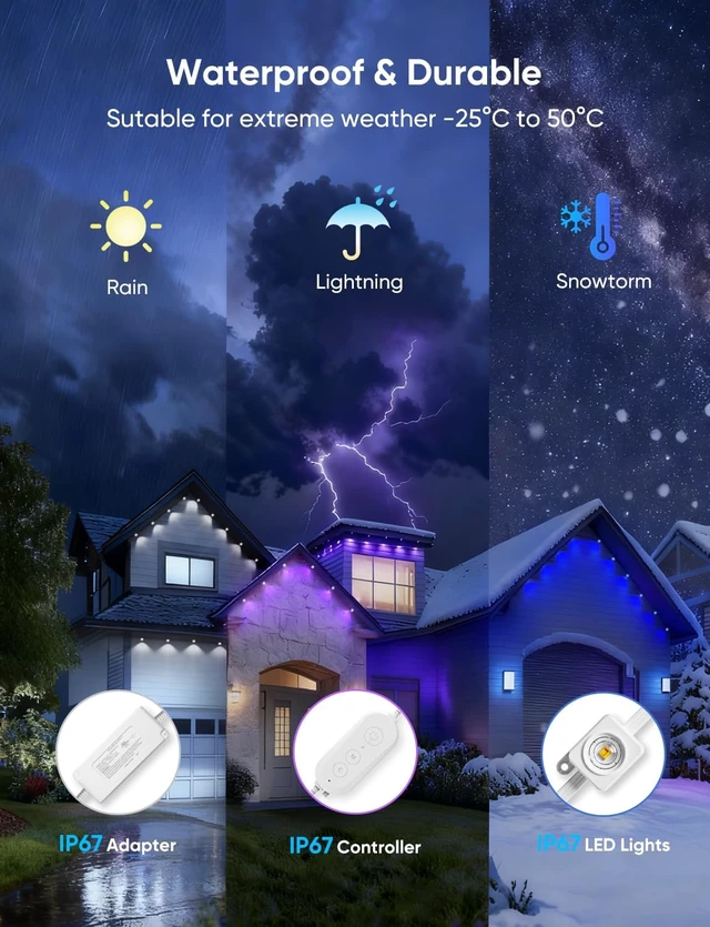Alt view image 3 of 7 - APPECK RGBW Permanent Outdoor Lights 200ft with 144 LED Bulbs, White