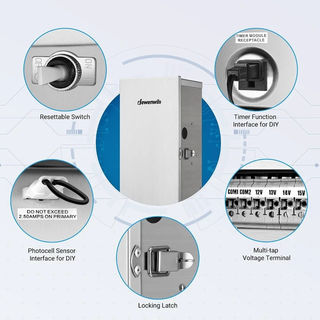 Alt view image 2 of 7 - DEWENWILS 300W Low Voltage Transformer, Stainlees Steel Shield