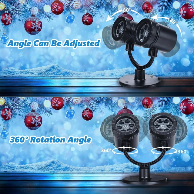 Alt view image 5 of 7 - Toodour Snowflake Christmas Projector Lights Outdoor, Double Head Dynamic Snowflake Projector Lights with Timer, Waterproof Holiday Decorative Lighting- Christmas Light for Yard Wall Indoor Xmas Decor