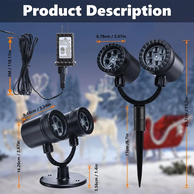 Alt view image 7 of 7 - Toodour Snowflake Christmas Projector Lights Outdoor, Double Head Dynamic Snowflake Projector Lights with Timer, Waterproof Holiday Decorative Lighting- Christmas Light for Yard Wall Indoor Xmas Decor