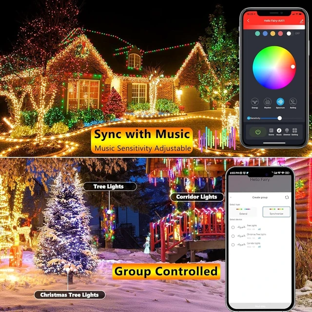 Alt view image 3 of 7 - iBaycon 66FT 200 LED RGB Smart Christmas Lights Outdoor Color Changing