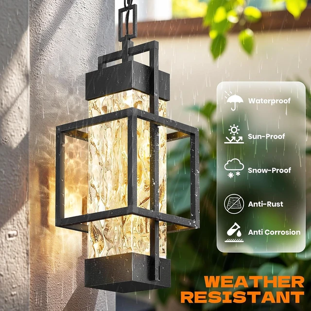 Alt view image 4 of 7 - Hotsonic 15'' Outdoor Indoor Pendant Celing Light Fixture, Modern Exterior Hanging Chandelier Porch Lights, Black Aluminum Outside Lantern Lamp for Entrance Foyer Entryway (Bulb Included)