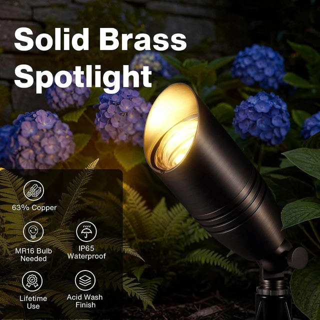 Alt view image 2 of 7 - SUNVIE Solid Brass Low Voltage Landscape Lighting 12V Heavy Duty Outdoor Landscape Spotlights Waterproof without Bulb, Garden Lights Wired Classic Bronze Spot Light Fixture for Yard Tree, 4 Pack