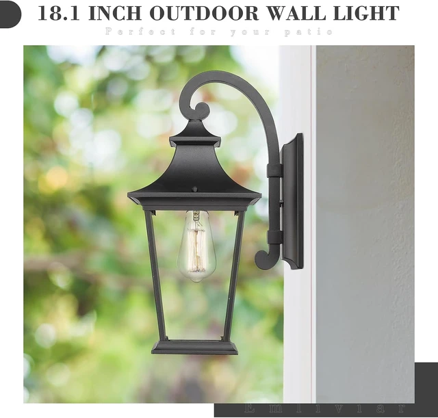 Alt view image 5 of 6 - Emliviar Outdoor Wall Lantern, 1-Light Exterior Wall Mount Light with Clear Glass in Black Finish, 18" Height, 500181