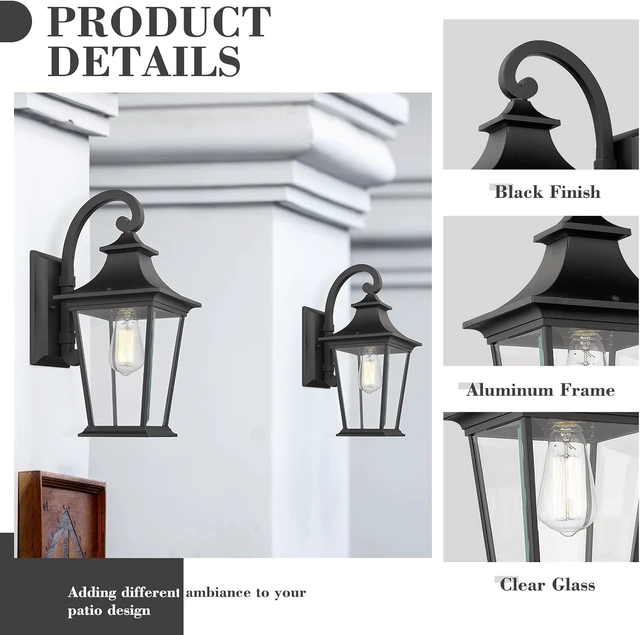 Alt view image 2 of 6 - Emliviar Outdoor Wall Lantern, 1-Light Exterior Wall Mount Light with Clear Glass in Black Finish, 18" Height, 500181