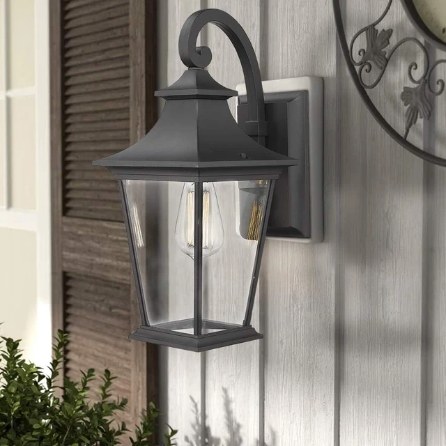 Alt view image 4 of 6 - Emliviar Outdoor Wall Lantern, 1-Light Exterior Wall Mount Light with Clear Glass in Black Finish, 18" Height, 500181