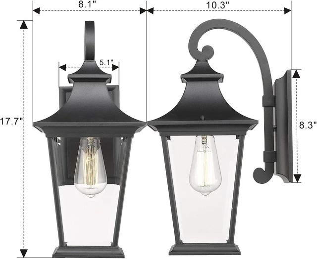 Alt view image 6 of 6 - Emliviar Outdoor Wall Lantern, 1-Light Exterior Wall Mount Light with Clear Glass in Black Finish, 18" Height, 500181