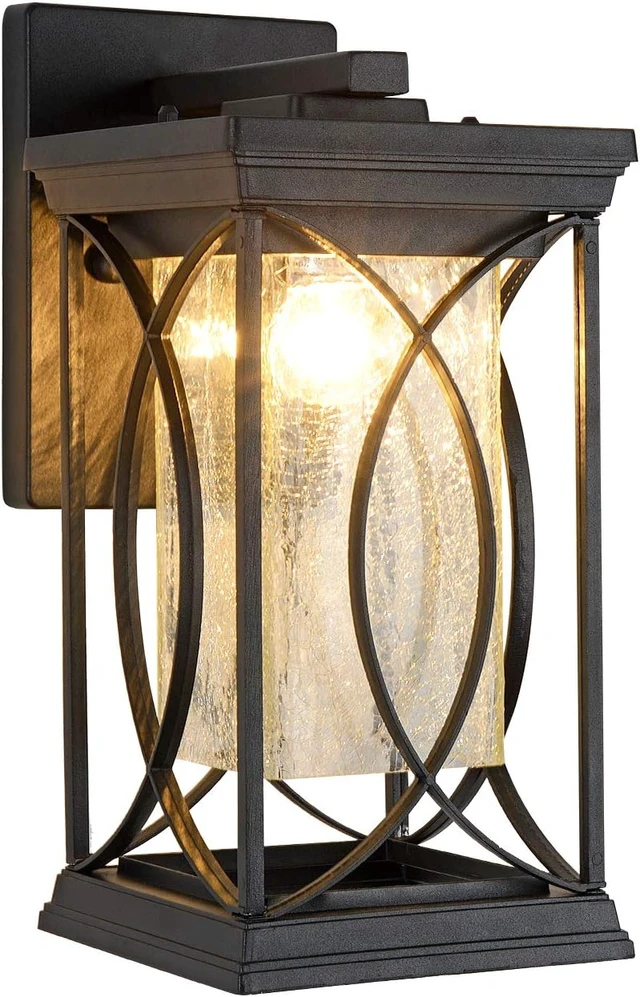 Main image of Dusk to Dawn Modern Outdoor Coach Lantern Exterior Light Fixtures Black Aluminum with Crack-Like Glass Waterproof Wall Sconce Mission Outside Light for House Front Porch Lighting