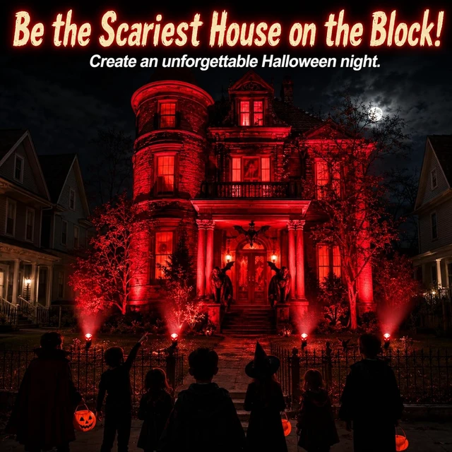 Alt view image 6 of 6 - Rossesay 4 Pcs Halloween Red Spotlight Outdoor Plug in