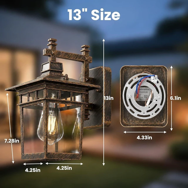 Alt view image 2 of 7 - 13'' Brown Medium Outdoor Wall Light Fixture with Closed Bottom