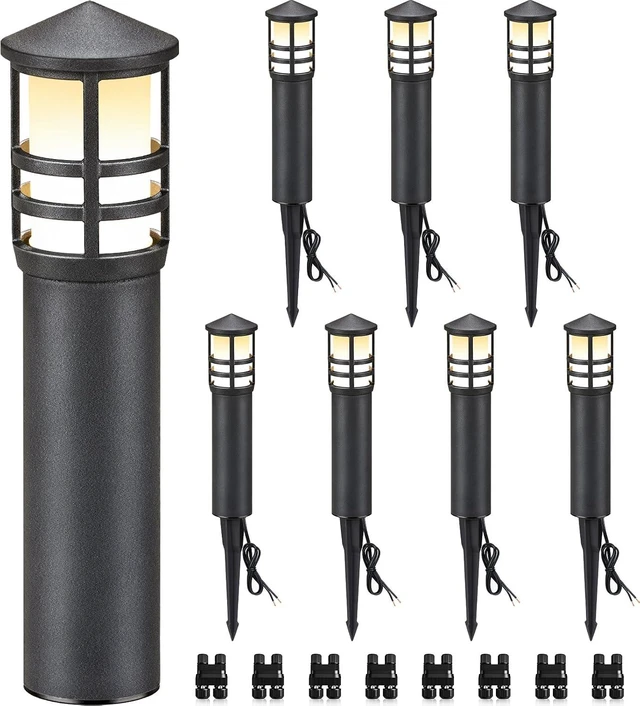 Main image of SUNVIE 8-Pack 3W LED Low Voltage Bollard Landscape Pathway Lights, Black