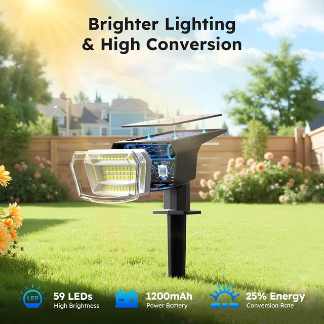 Alt view image 2 of 6 - TECKNET Solar Spot Lights Outdoor Waterproof, 59 LEDs, Cool White, 6 Pack