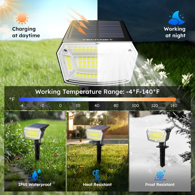 Alt view image 4 of 6 - TECKNET Solar Spot Lights Outdoor Waterproof, 59 LEDs, Cool White, 6 Pack