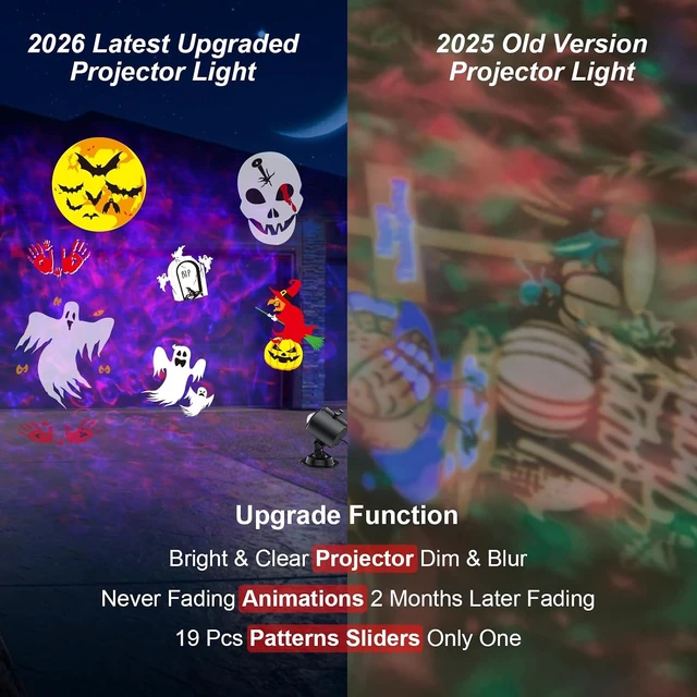 Alt view image 3 of 7 - 2026 Brighter Halloween Projector Lights,FLITI 19HD Slide (Ocean Wave & Patterns),11 Themes Waterproof Holiday Projector with Remote for Halloween,Christmas Decorations Outdoor or Indoors