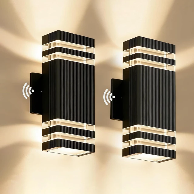 Main image of JYV Square Dusk to Dawn Outdoor Wall Lights 2 Pack, Up and Down, Black