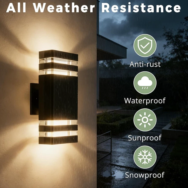 Alt view image 6 of 7 - JYV Square Dusk to Dawn Outdoor Wall Lights 2 Pack, Up and Down, Black