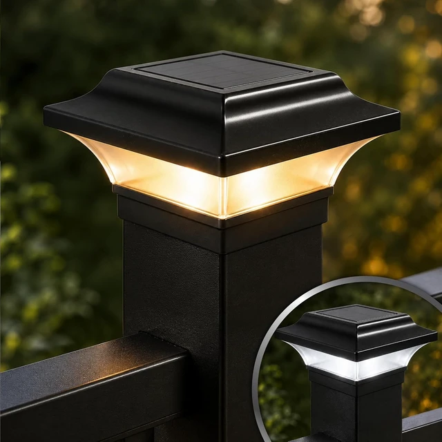 Alt view image 2 of 7 - Classy Caps 2x2 Imperial Solar Post Cap - Fits 2"x2", 2.25"x2.25", & 2.5"x2.5" Deck & Fence Posts - Black Cast Aluminum - Warm/Cool Light Color Modes