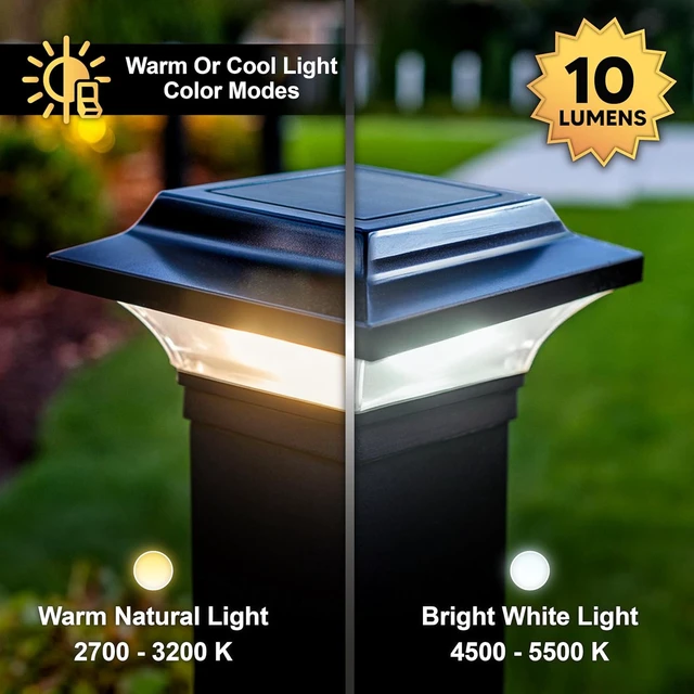 Alt view image 4 of 7 - Classy Caps 2x2 Imperial Solar Post Cap - Fits 2"x2", 2.25"x2.25", & 2.5"x2.5" Deck & Fence Posts - Black Cast Aluminum - Warm/Cool Light Color Modes