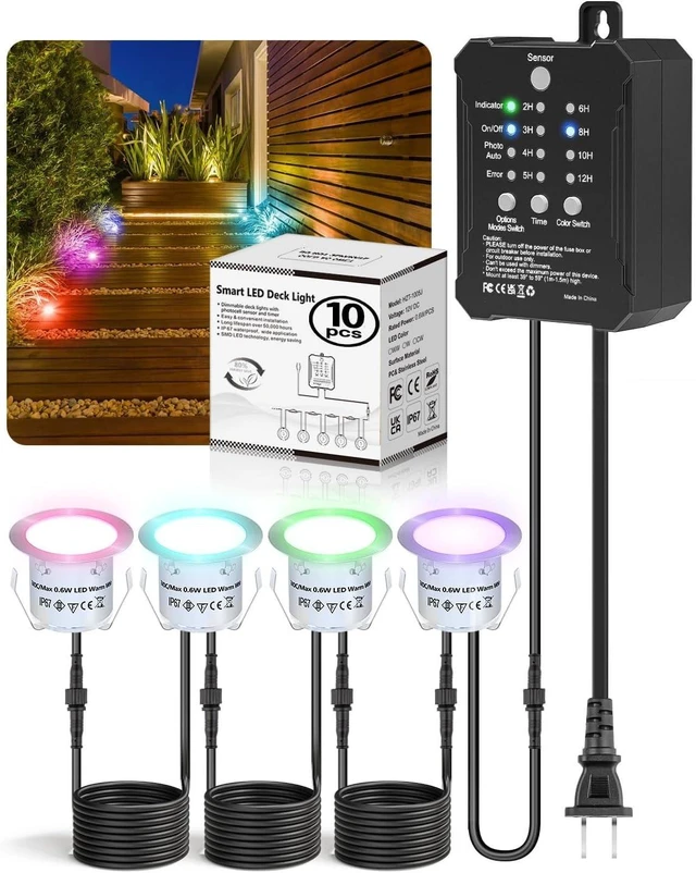 Main image of HIBOITEC RGB Deck Lights Recessed Kit with Low Voltage Transformer 10 Packs