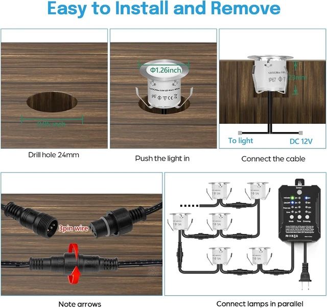 Alt view image 4 of 7 - HIBOITEC RGB Deck Lights Recessed Kit with Low Voltage Transformer 10 Packs
